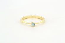 Afbeelding in Gallery-weergave laden, Ring toelopend met zespoot en lichtblauwe diamant, geelgoud