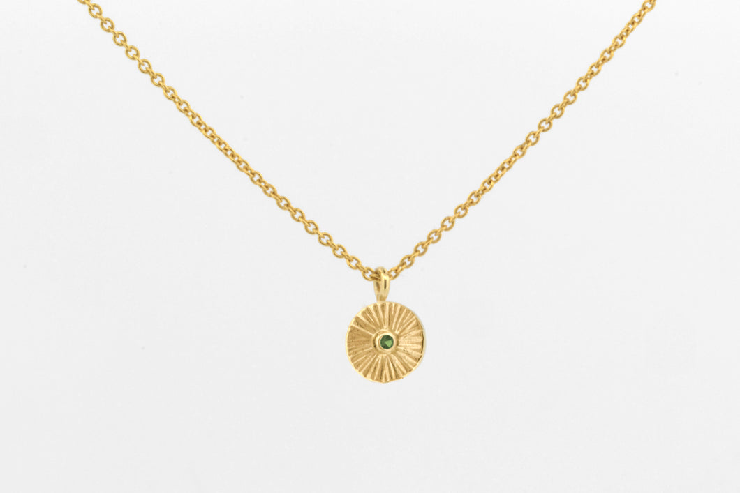 Collier Zon met groene toermalijn, geelgoud