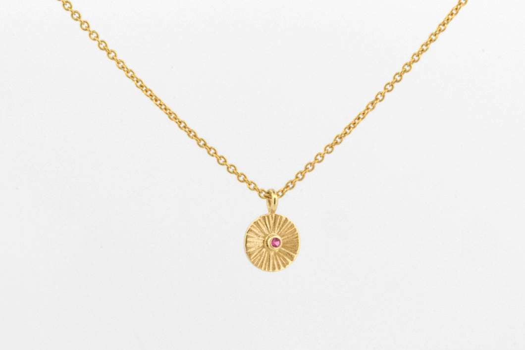 Collier Zon met roze saffier, geelgoud